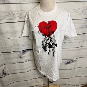 White t shirt with red heart and cowboy print